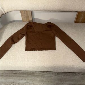 Brown Spandex Long Sleeve Crop Top